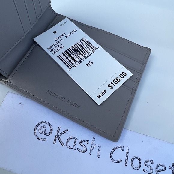 Michael Kors Cooper Mens Wallet Billfold Logo and Faux Leather - Black/Grey - Picture 4 of 6